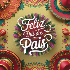 Feliz dia dos Pais letterin g (typographic ) Happy fathers day  concept design for  brazilian portuguese language greeting card postcard and congratulation