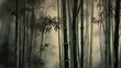 Tranquil Bamboo Grove: Traditional Chinese Painting of Serene Forestscape,Asian, culture, traditional brushwork, ink painting, East Asian