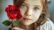 beautiful girl with a red rose in her hand generative ai