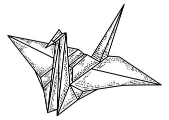 Wall Mural - Origami crane bird sketch PNG illustration