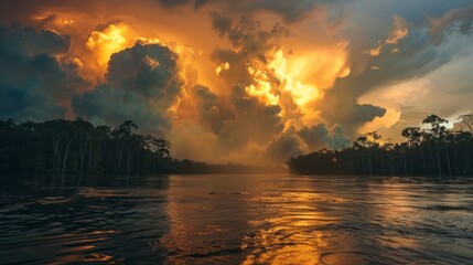 Wall Mural - electrical storm over the Amazon River in high resolution