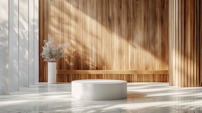 wood texture providing a timeless backdrop against an abstract white 3D room