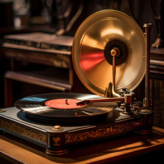 Poster - Vintage gramophone playing on a vinyl record. 