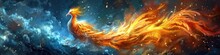 Majestic Phoenix Rising From The Ashes Glowing With Fiery Rebirth And Cosmic Transformation