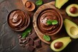 Decadent Avocado Chocolate Mousse on Rustic Olive Wood Board - Delicious Dessert with