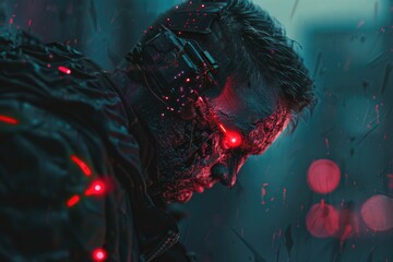 Wall Mural - close up of a person with red lights, suitable for technology concepts