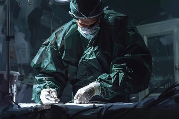 Canvas Print - A man in a green uniform operating a surgical instrument. Perfect for medical concepts