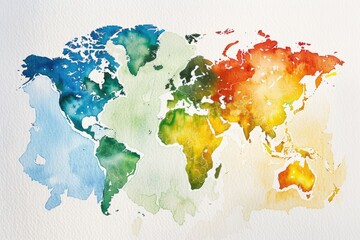 Wall Mural - Watercolor map of the world on a white background, ideal for educational materials or travel websites