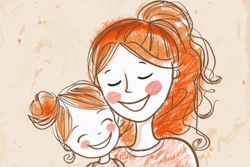 Poster - A drawing of a woman holding a child. Ideal for family and motherhood concepts