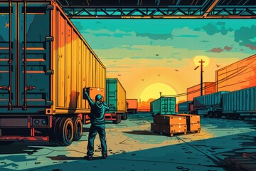 Wall Mural - A man standing in front of a semi truck. Ideal for transportation industry use