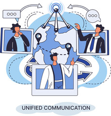 Wall Mural - unified communication. characters use wireless telephony connection. telecommunication system via cl