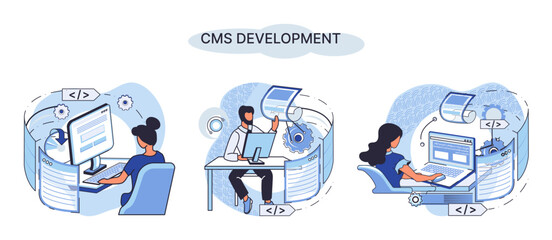 Wall Mural - digital content management system, cms development software metaphor. information system or computer
