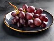 Red grapes on plate. Fruits and summer berries illustration