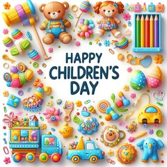 Playful Wishes: Happy Children's Day Illustration