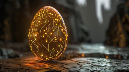 Wall Mural - Futuristic glowing circuit egg on dark background