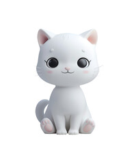 Wall Mural - For Kids: Cute 3D Render Cartoon Illustration of a Chibi White Cat in Toy Style, Isolated on Transparent Background, PNG