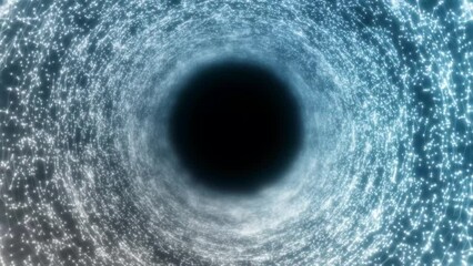 Animation with a plexus tunnel on a black screen. Abstract video of space and black hole in 4K.