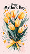 Happy mother's day - Greeting card with yellow tulips and text