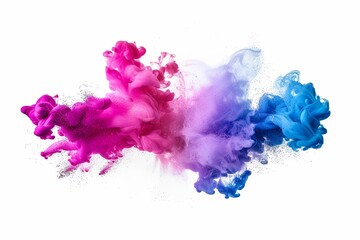 Wall Mural - colorful flash of gunpowder smoke. Particles of colored liquid ink in slow motion. Isolated on white background. 