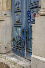         Belgium. Brussels. 04042024. Entrance door on one of the busy streets.                       