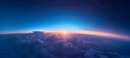 Capture of a rare blue sunset in the thermosphere, where the thin atmosphere meets the vastness of space