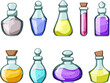 potion bottle set cartoon. vial alchemy, love poison, halloween alchemist potion bottle sign. isolated symbol vector illustration