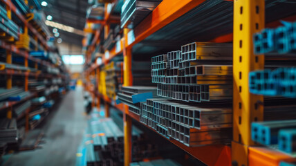 Wall Mural - Metal profiles in an industrial warehouse.