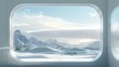 Minimalist, futuristic background with rounded corners and a large window showing an arctic landscape. Generative AI.