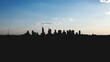 outline panorama of Warsaw city skyline, skyscrapers of downtown silhouette, blue sky on background