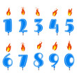 Birthday candles numbers for holiday cake decoration. Candles with burning flame on white background.