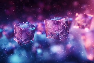 Wall Mural - this image showcases shimmering purple cubes seemingly floating in a cosmic-like, starry digital spa