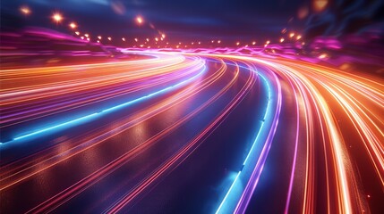 Wall Mural - abstract speed light trails effect path, fast moving neon futuristic technology background, future v