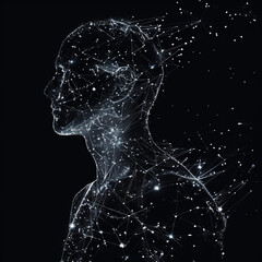 Wall Mural - A person's face is shown in a black background with a starry sky
