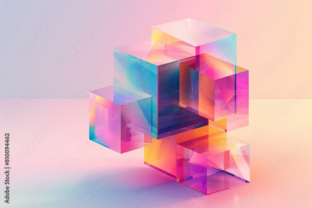translucent and colorful 3D cubes, arranged in an interlocking pattern ...