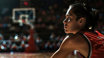 Wall Mural - Close-up of Caucasian girl basketball player's face, revealing her commitment to the game.