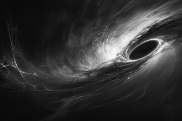 Wall Mural - A black and white image of a black hole with a swirling vortex