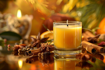 Sticker - A candle is lit in a blue and gold bowl with a floral design