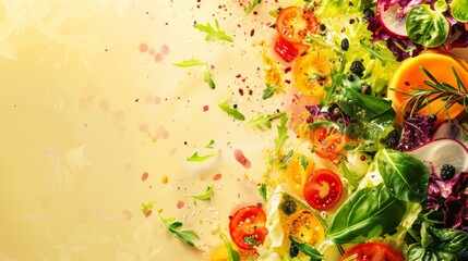 Wall Mural - Colorful salad ingredients swirling with space for copy