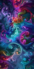 Wall Mural - A mesmerizing digital fractal art with swirling patterns that mix various hues and create an illusion of depth