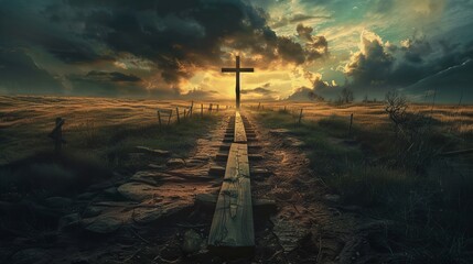 Wall Mural - Conceptual image illustrating Christian faith as a path leading to the cross