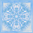 Abstract geometric mandala pattern in white blue. Textile printing, interior design,  wallpaper. Scarf design. Frame.