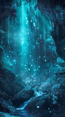 Canvas Print - Ethereal glowworm grottos illuminated by tiny bioluminescent larvae