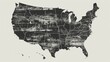 Stylized Charcoal Pen Sketch of the United States Map on White Background