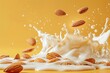 almond milk on a yellow background