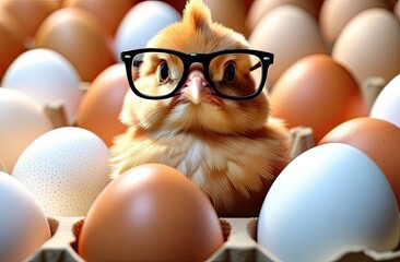 cartoon chicken in glasses with eggs