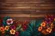 Tropical wooden background. Wood display. Generate Ai