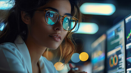 Poster - A woman working in cybersecurity at a bank in India. Generative AI.