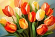 Colorful low poly illustration of a bouquet with red and yellow tulips, perfect for spring themes
