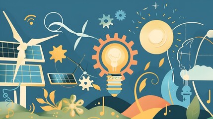 Wall Mural - AI generated illustration of a vibrant graphic illustrating solar energy