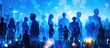 © Никита Филитов - Computer background with silhouettes of business people and women, business background, abstract illustration on the topic of business, business network in blue tones. A team of Digital network